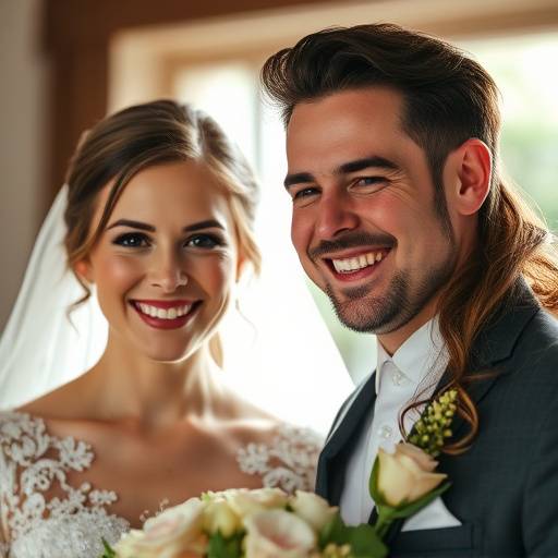 Fotografia de Casamento com noivos sorrindo.